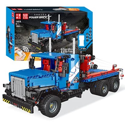 Mould King 15020 Remote Control Flatbed Holmes Tow Truck (Blue) - MOC-37775 Building Set | 1,064 PCS